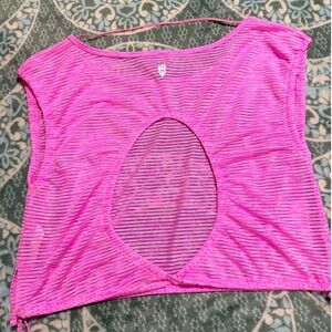 NOT AVAIL Free People Movement Hot Pink Sheer Mesh Open Back Crop Top XS Striped